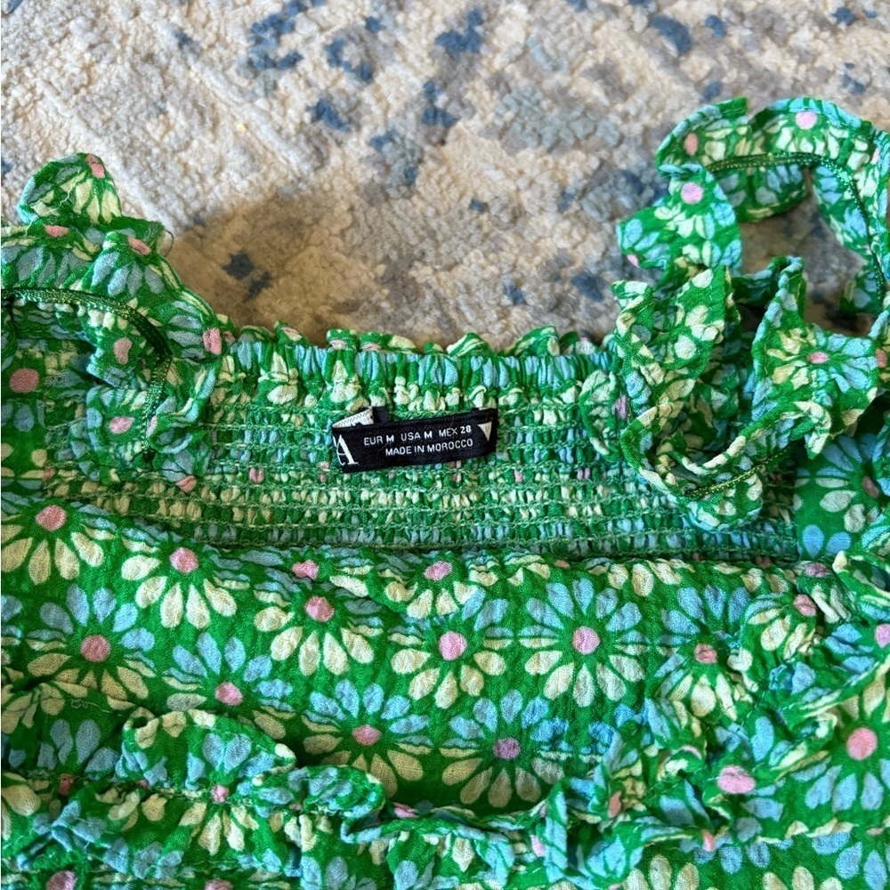 ZARA ruffled green 70s mini dress XS - Picture 3 of 4